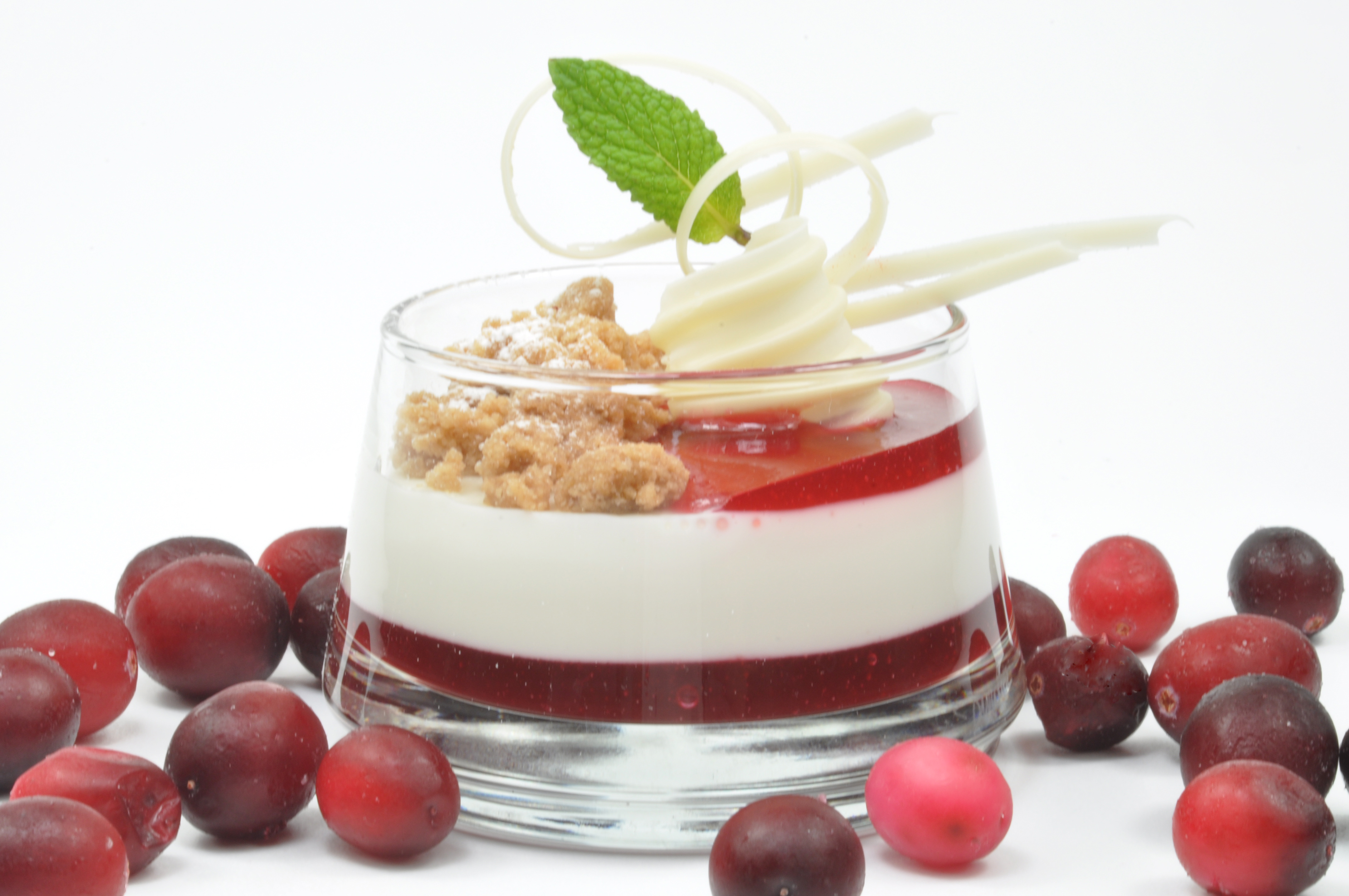 Peppermint Panna Cotta with Cranberry Coulis