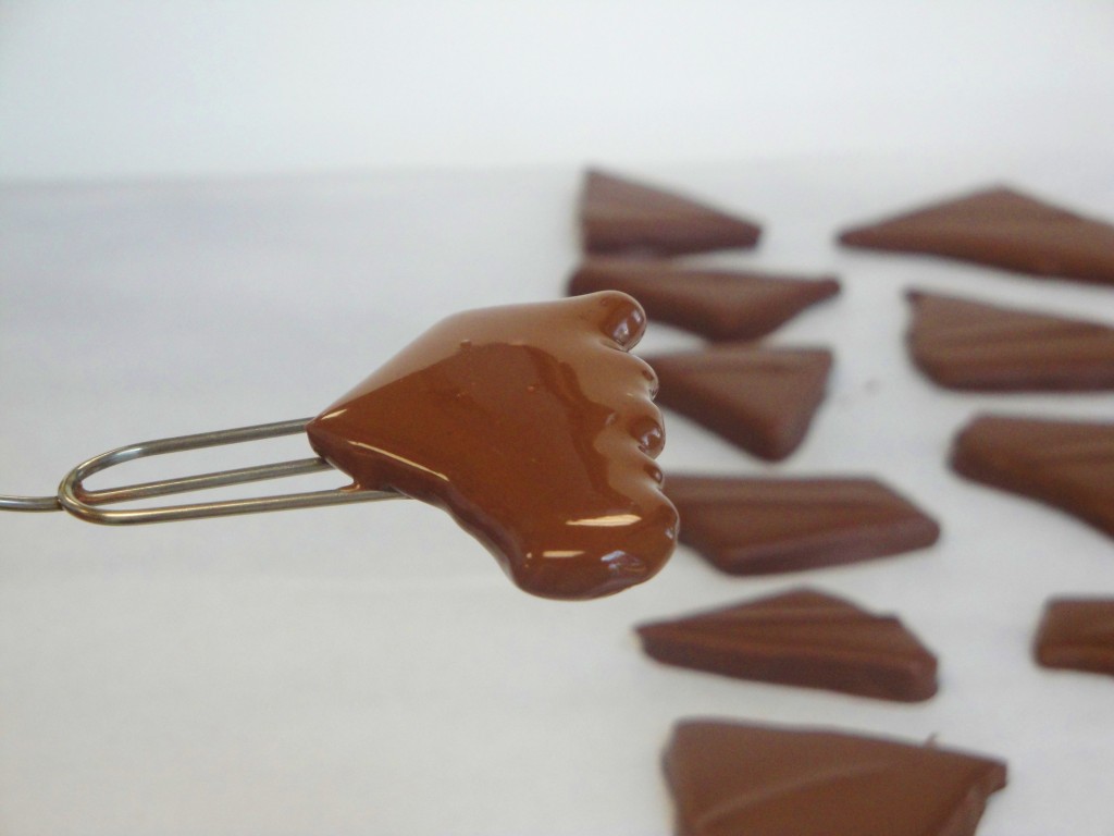 Nougatine dipped in tempered chocolate